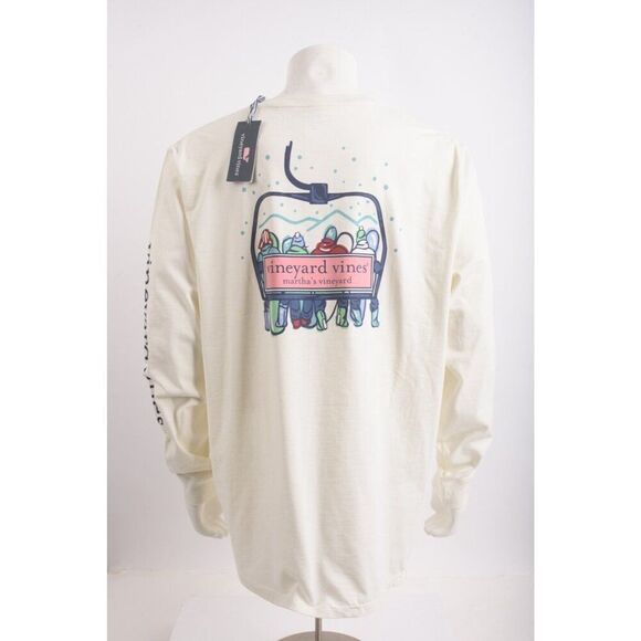 Vineyard Vines Mens T-Shirt Ski Lift Winter Martha's Vineyard XXL White L/S NWT - Picture 1 of 6